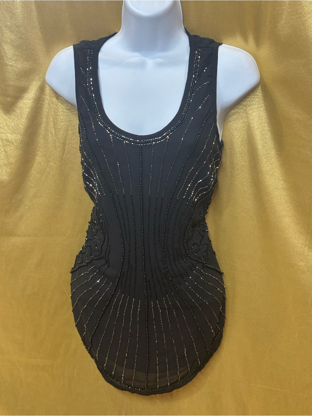 Stunning Madison Beaded‎ Black Sleeveless Tank Top – Size Small ✨
